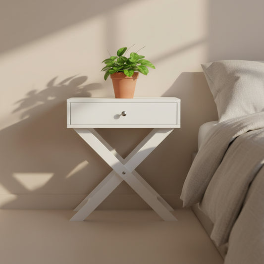 Qara Minimal Bedside Table- White