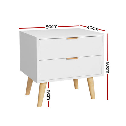 Minimal Bedside Table 2 Drawers- White