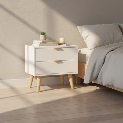 Minimal Bedside Table 2 Drawers- White