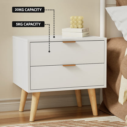 Minimal Bedside Table 2 Drawers- White