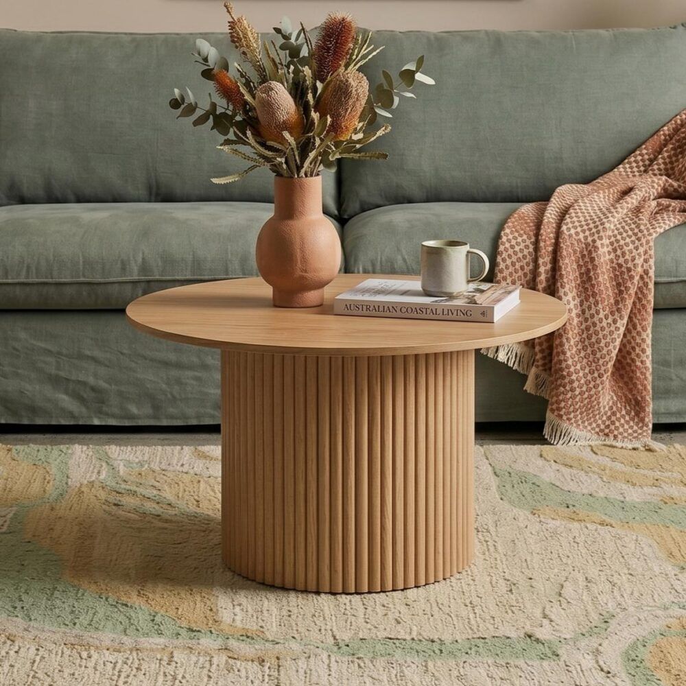 Luxe Ribbed Round Modern Coffee Table Wooden