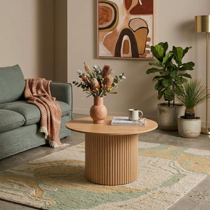 Luxe Ribbed Round Modern Coffee Table Wooden