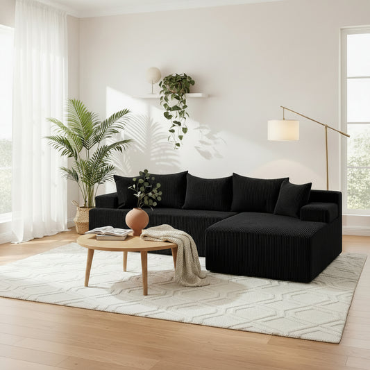 4-Seater Modular L-Shaped Corduroy Sofa – Black