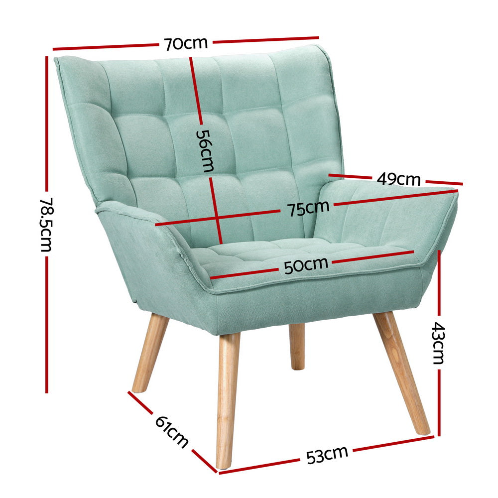 Scandi Armchair Linen Fabric Cushion Seat - Blue