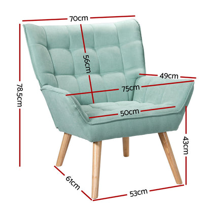 Scandi Armchair Linen Fabric Cushion Seat - Blue