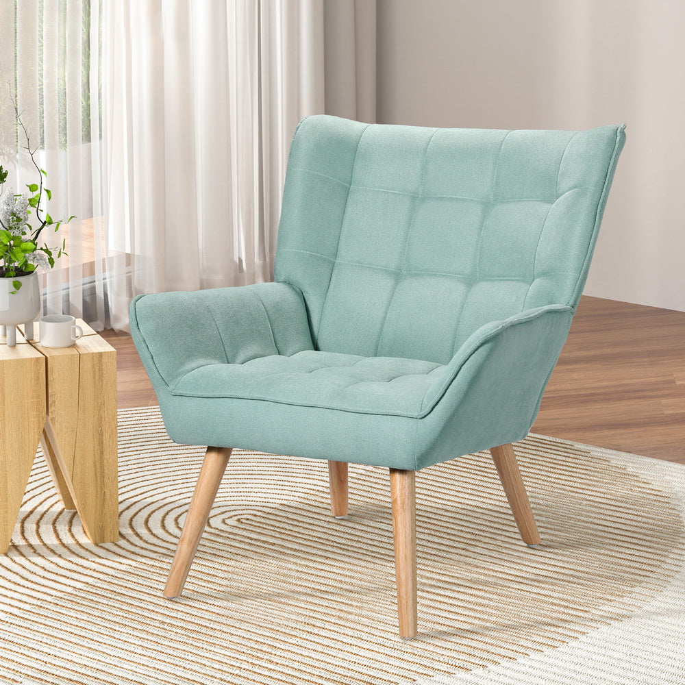 Scandi Armchair Linen Fabric Cushion Seat - Blue
