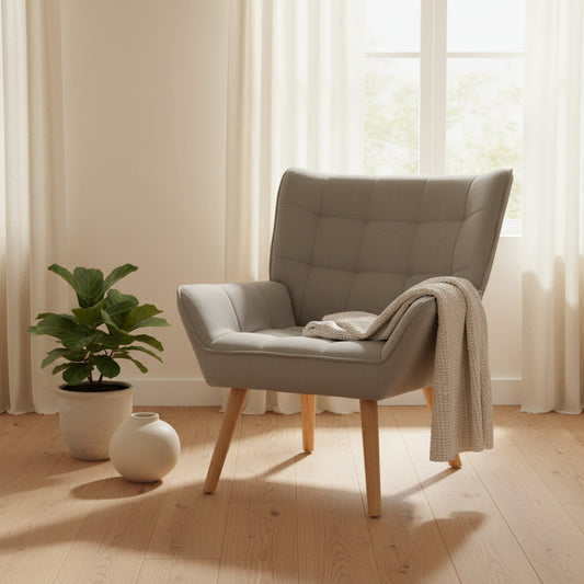 Scandi Armchair Linen Fabric Cushion Seat - Grey