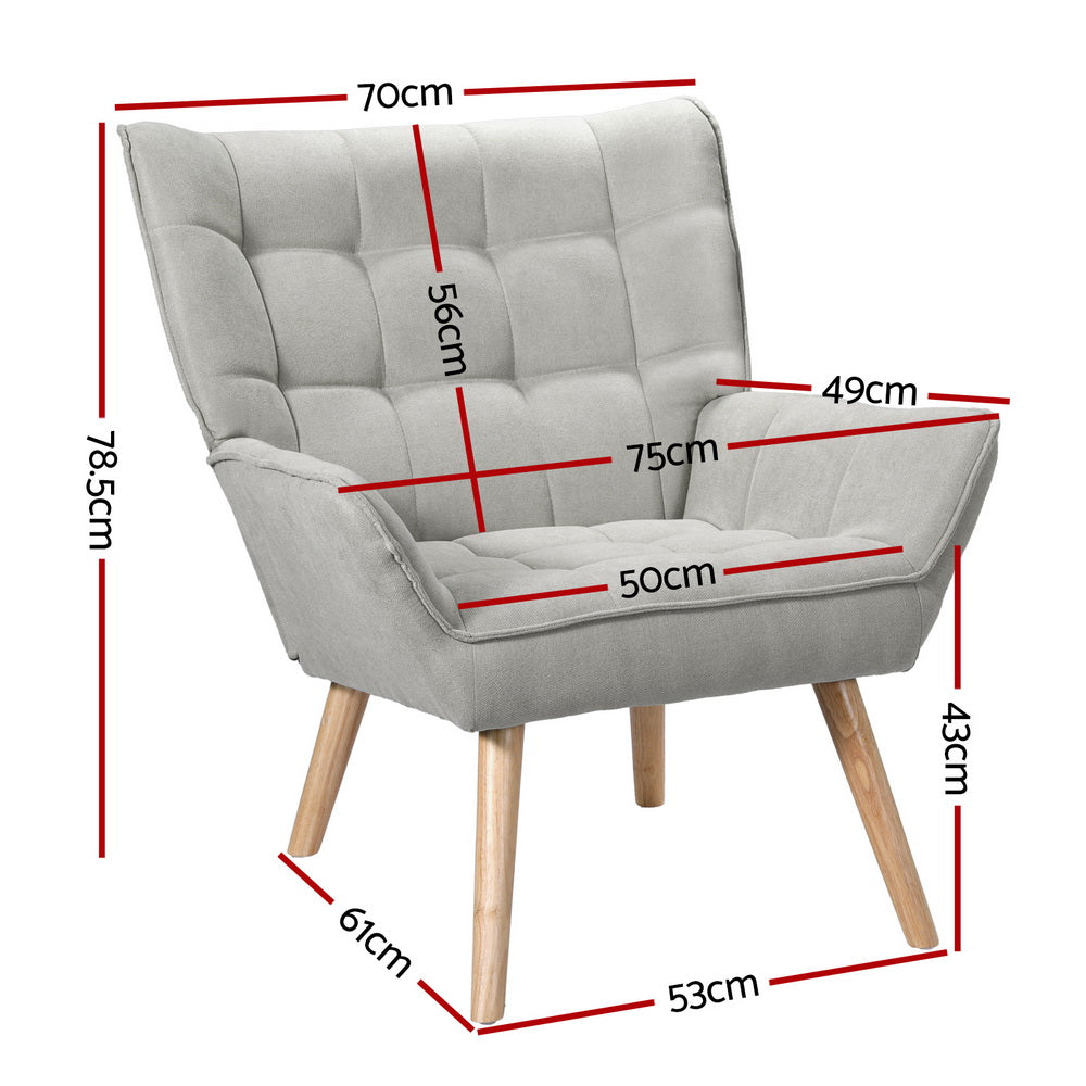 Scandi Armchair Linen Fabric Cushion Seat - Grey