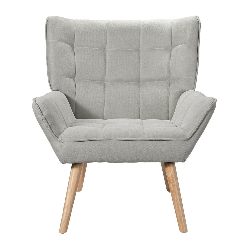 Scandi Armchair Linen Fabric Cushion Seat - Grey