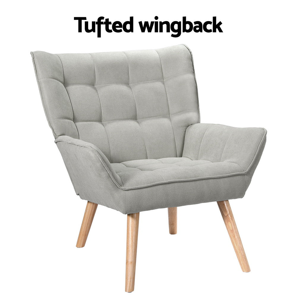 Scandi Armchair Linen Fabric Cushion Seat - Grey