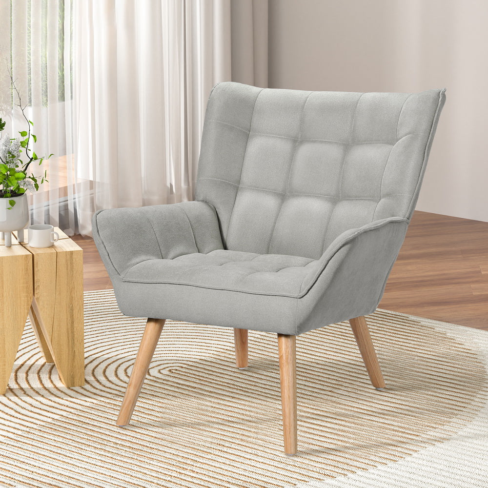 Scandi Armchair Linen Fabric Cushion Seat - Grey