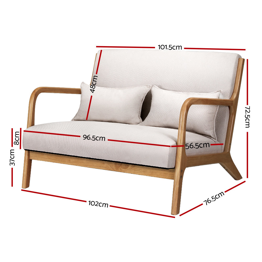 Olive 2 Seater Lounge Chair- Beige Wood
