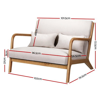 Olive 2 Seater Lounge Chair- Beige Wood