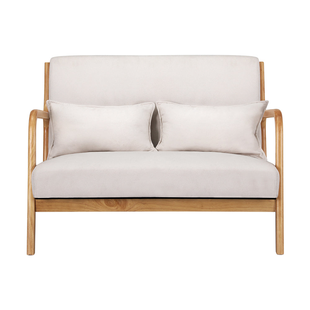 Olive 2 Seater Lounge Chair- Beige Wood
