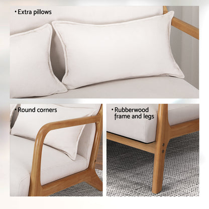 Olive 2 Seater Lounge Chair- Beige Wood