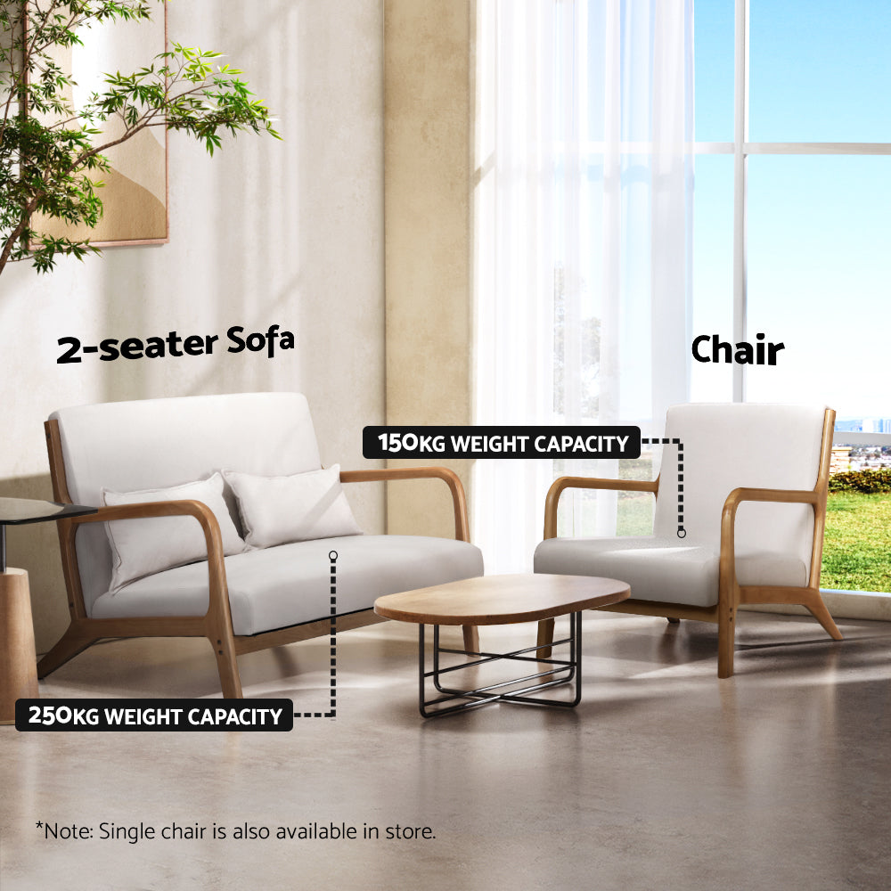Olive 2 Seater Lounge Chair- Beige Wood