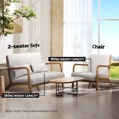 Olive 2 Seater Lounge Chair- Beige Wood