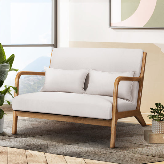 Olive 2 Seater Lounge Chair- Beige Wood
