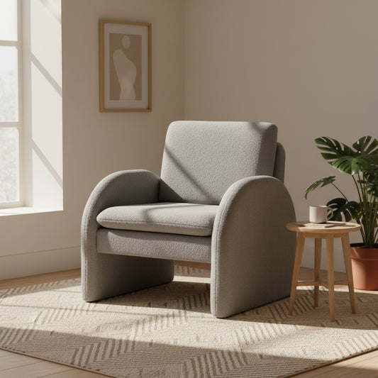 Armchair Curved Arm Seat Boucle- Grey