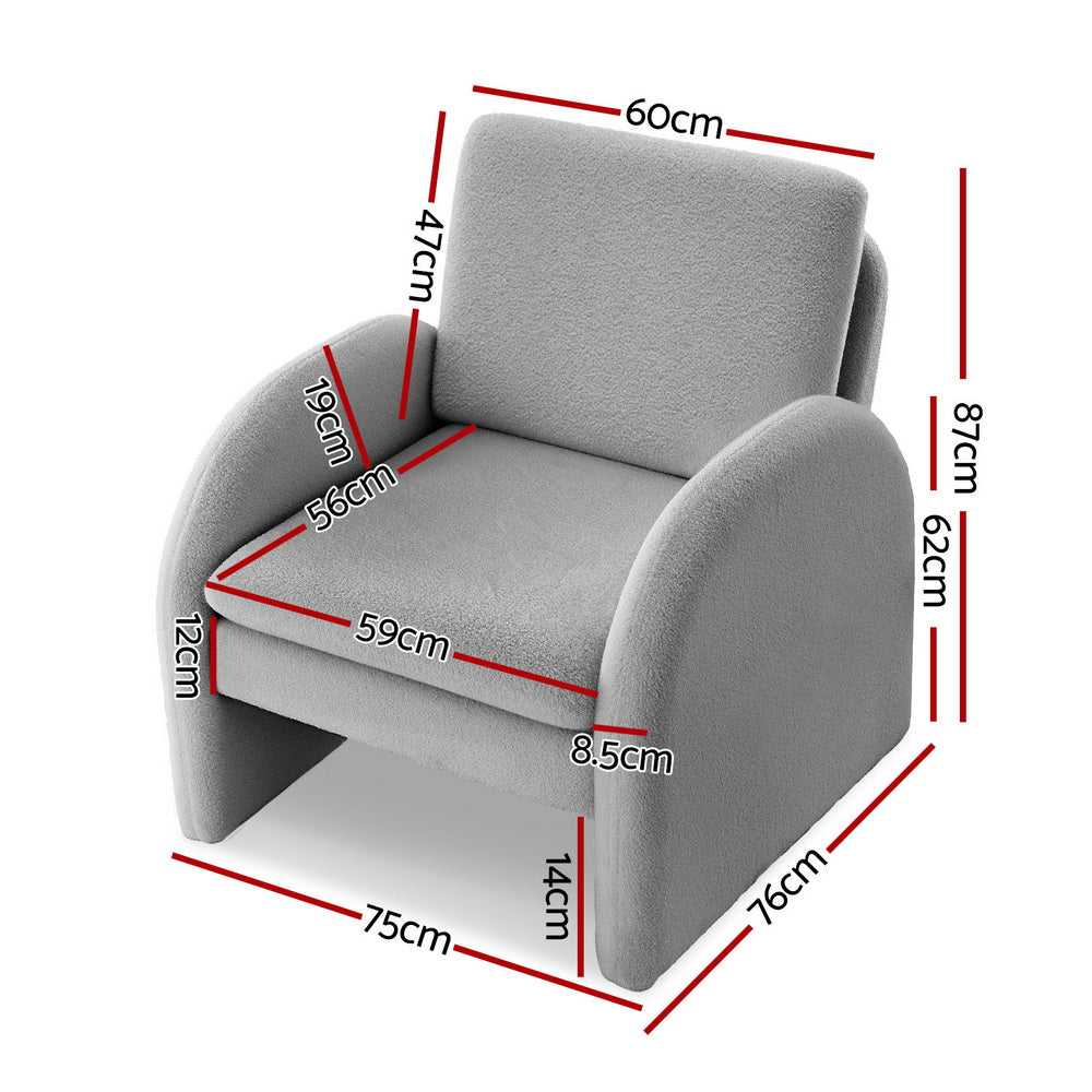 Armchair Curved Arm Seat Boucle- Grey