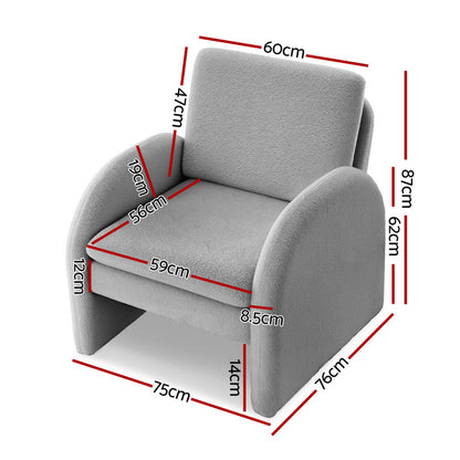 Armchair Curved Arm Seat Boucle- Grey