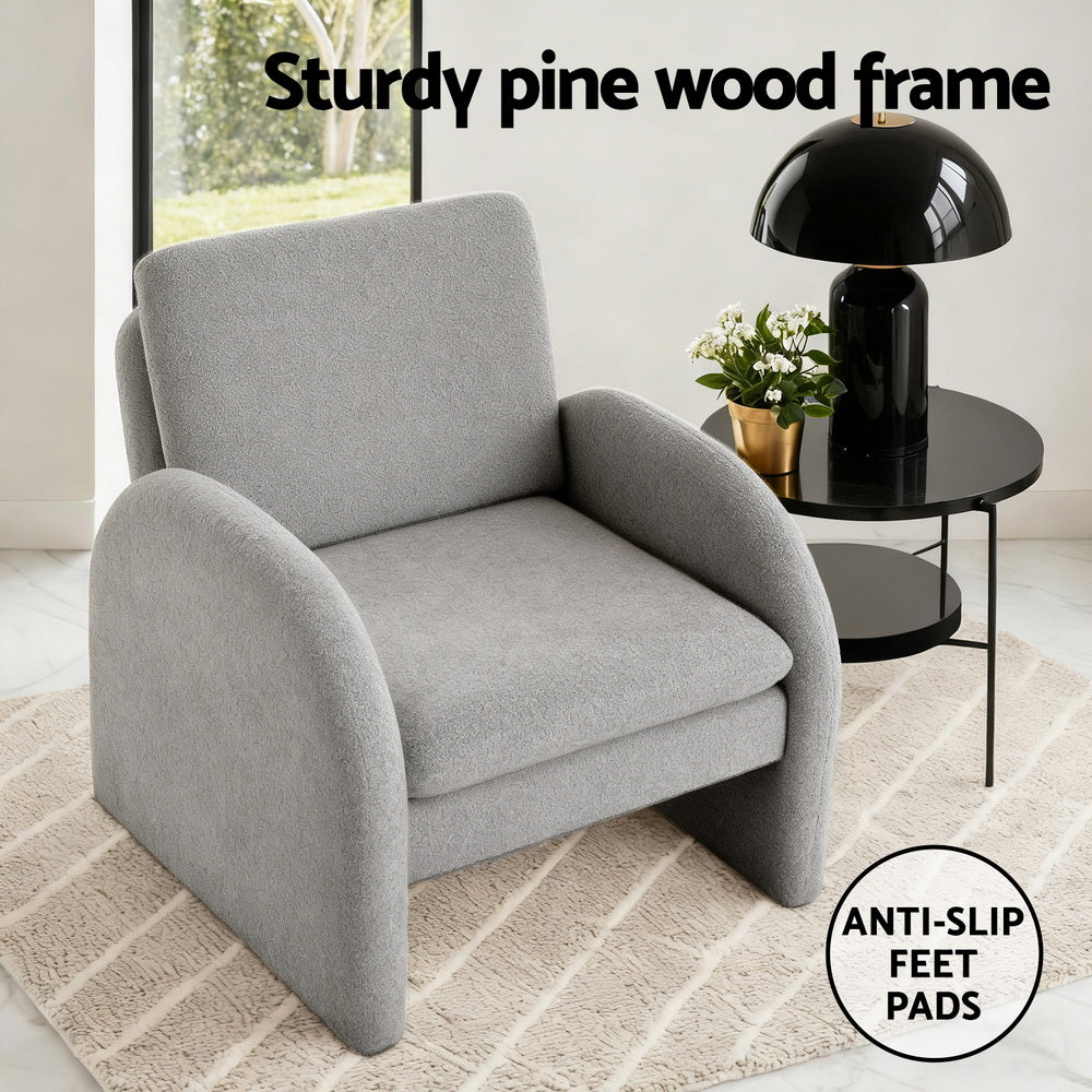 Armchair Curved Arm Seat Boucle- Grey