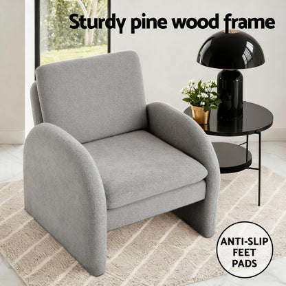 Armchair Curved Arm Seat Boucle- Grey