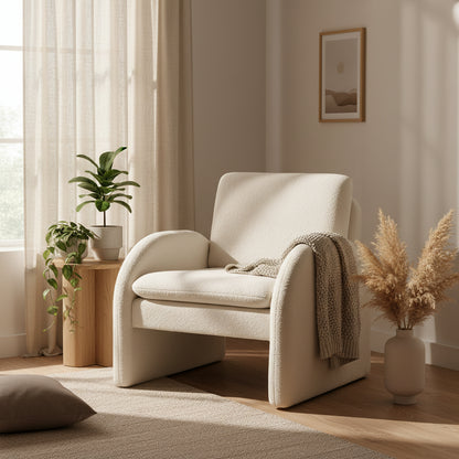 Armchair Curved Arm Seat Boucle- White