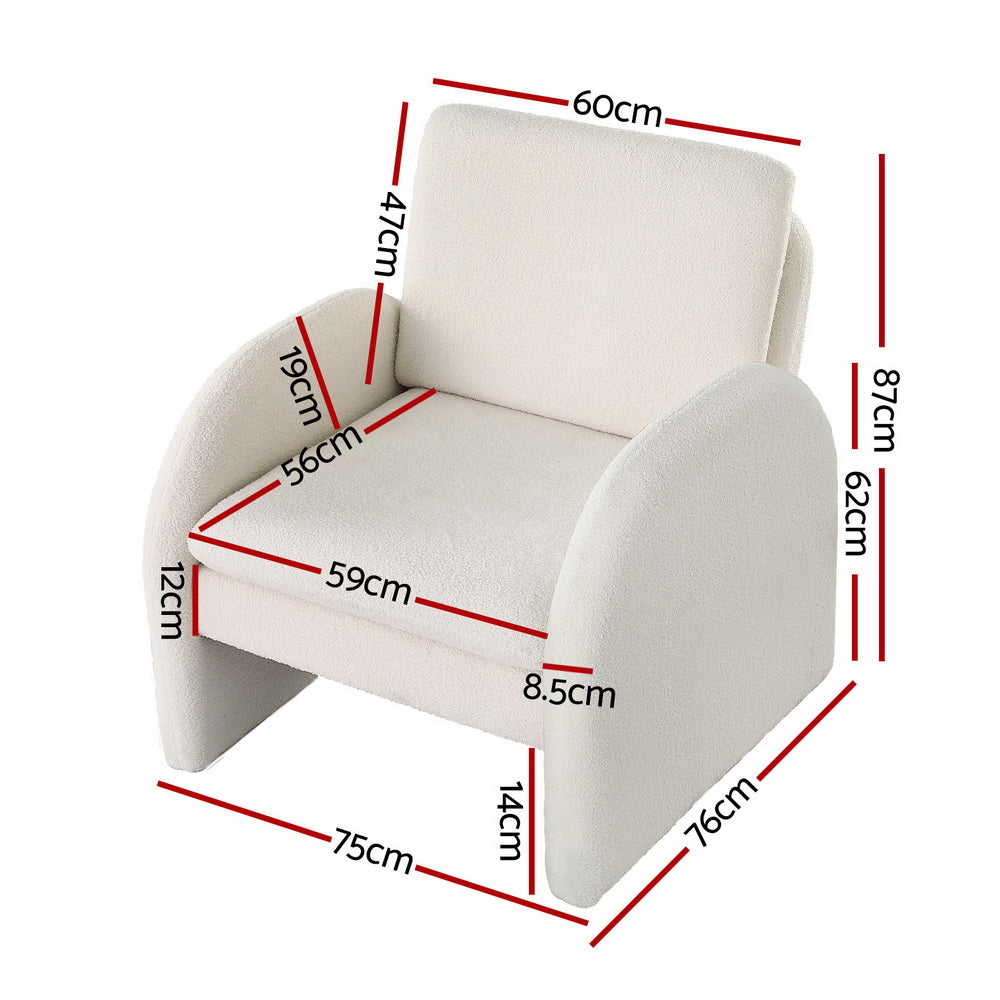 Armchair Curved Arm Seat Boucle- White