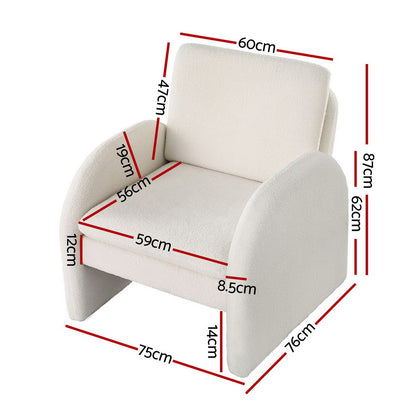 Armchair Curved Arm Seat Boucle- White