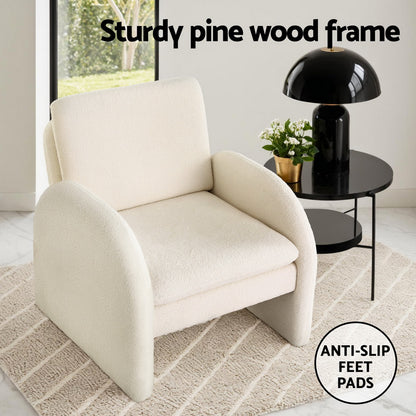Armchair Curved Arm Seat Boucle- White