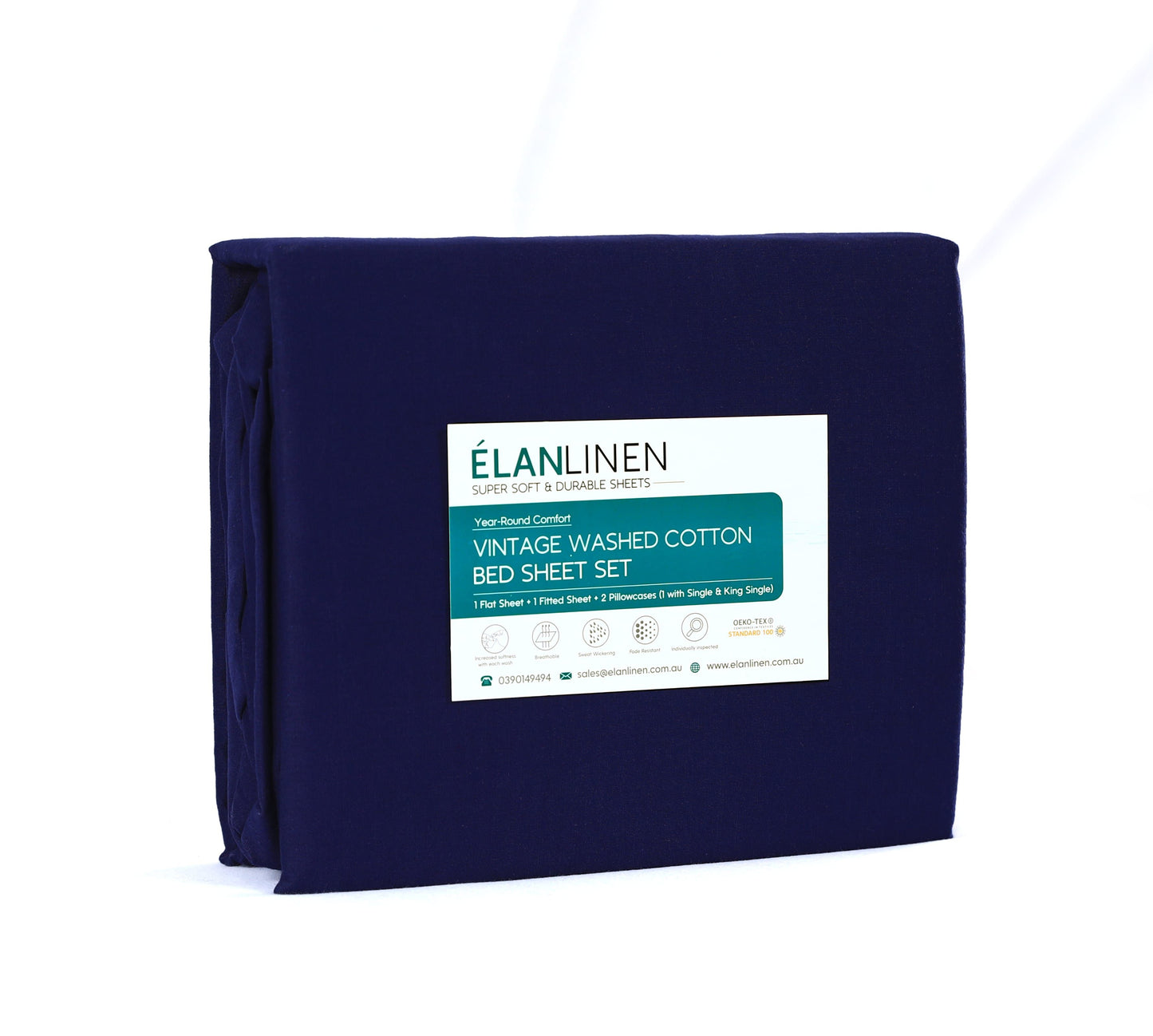 Egyptian Cotton Vintage Washed 500TC Navy Blue- Single Bed Sheets Set
