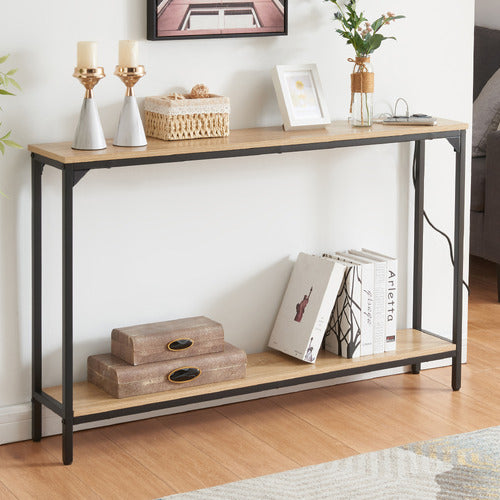 2 Tier Console Table with Power Outlets and USB Ports