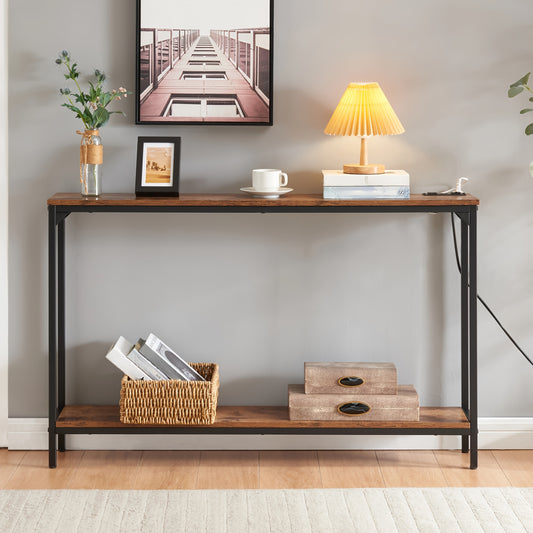 2 Tier Console Table with Power Outlets and USB Ports
