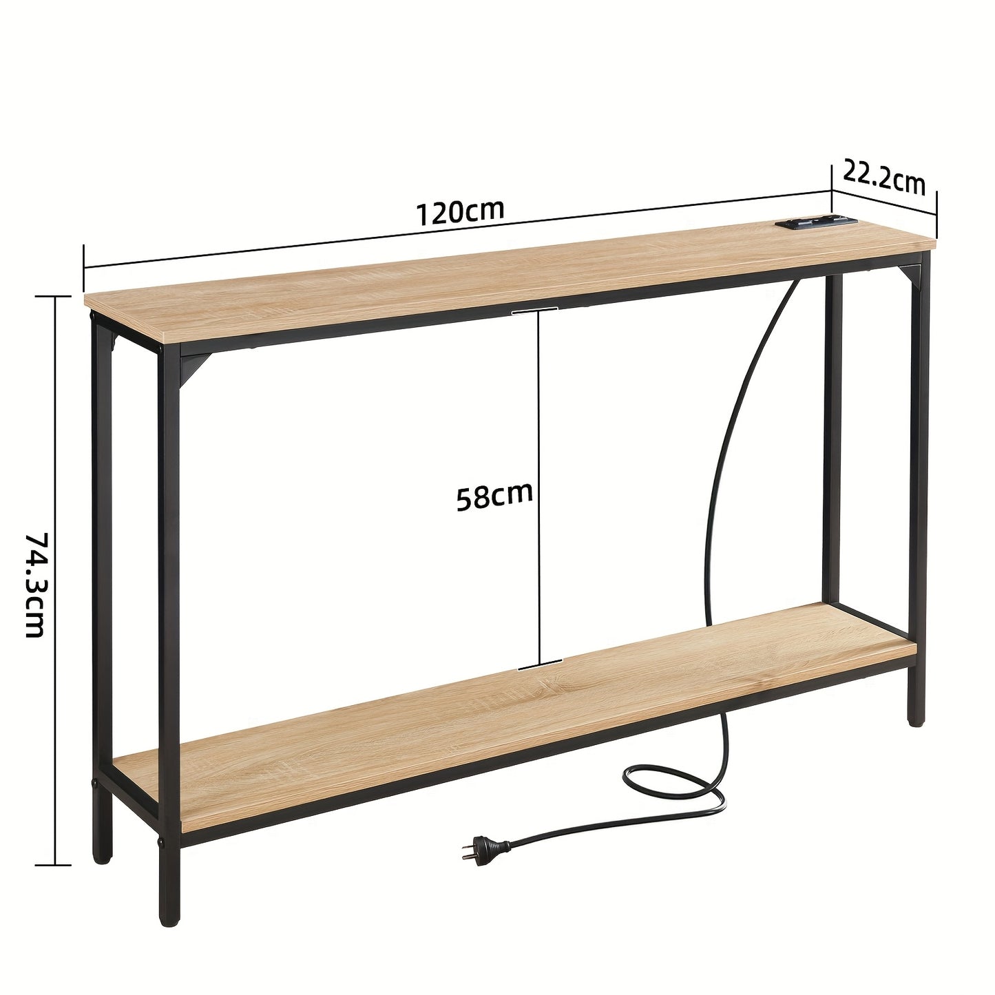 2 Tier Console Table with Power Outlets and USB Ports