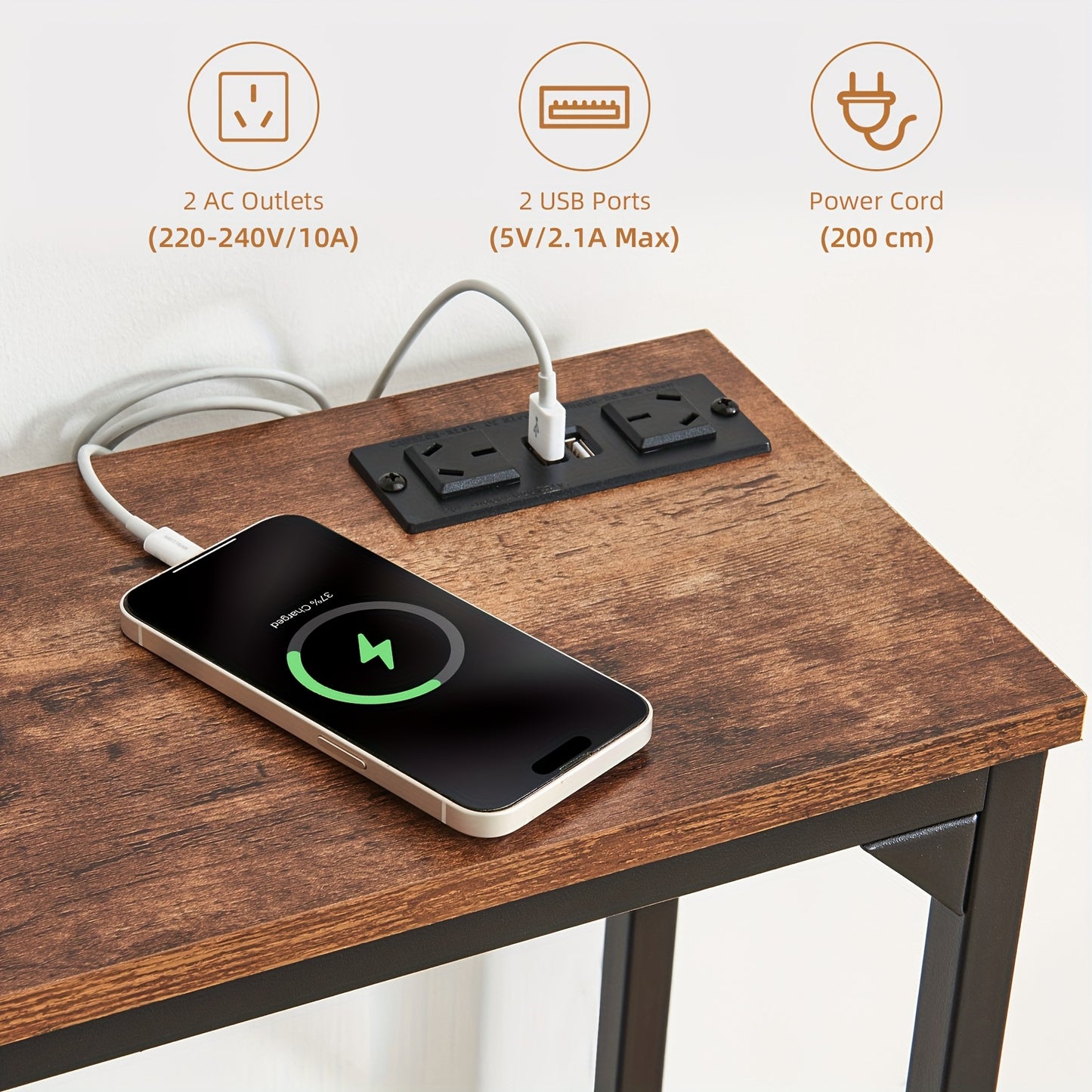2 Tier Console Table with Power Outlets and USB Ports