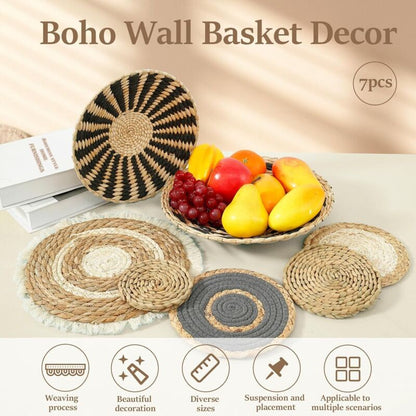7 Piece Handmade Bohemian Wall Hanging Basket Decor