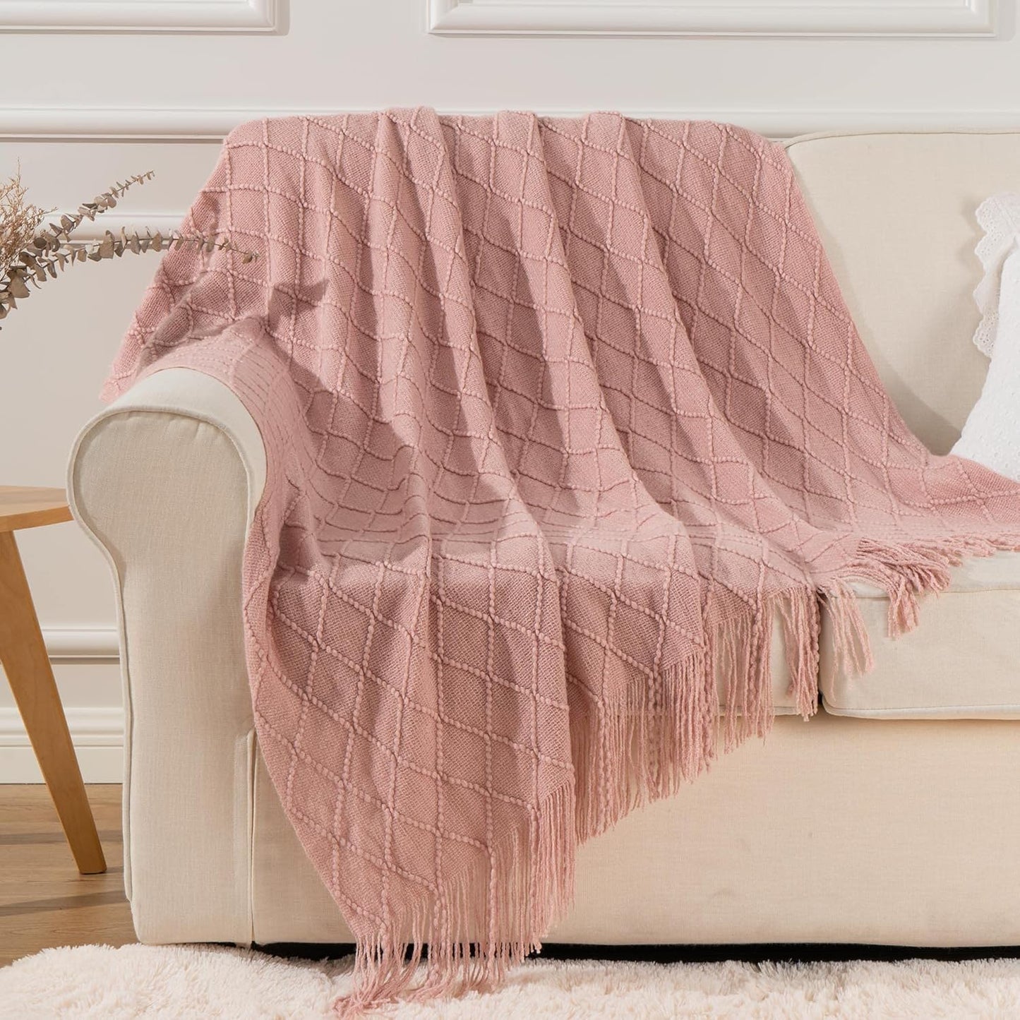 Pink Throw Blanket - Pink Diamond Pattern