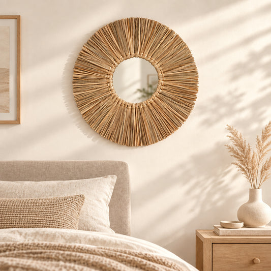 Woven Seagrass Round Wall Mirror