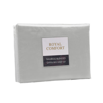 Royal Comfort Bamboo Blended Sheet & Pillowcases Set 1000TC- Queen- Light Grey