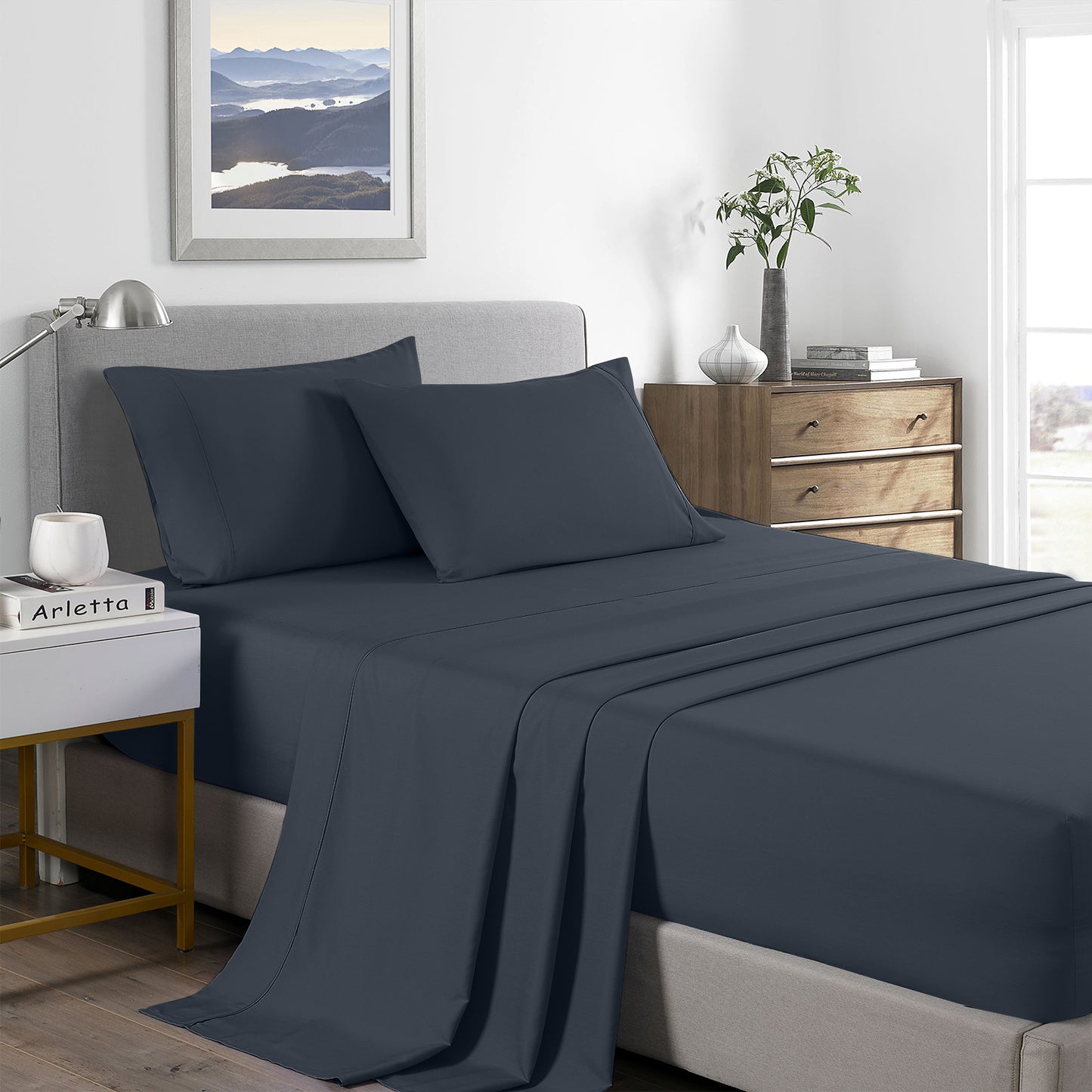 Royal Comfort 2000 Thread Count Bamboo Cooling Sheet Set - Single - Charcoal