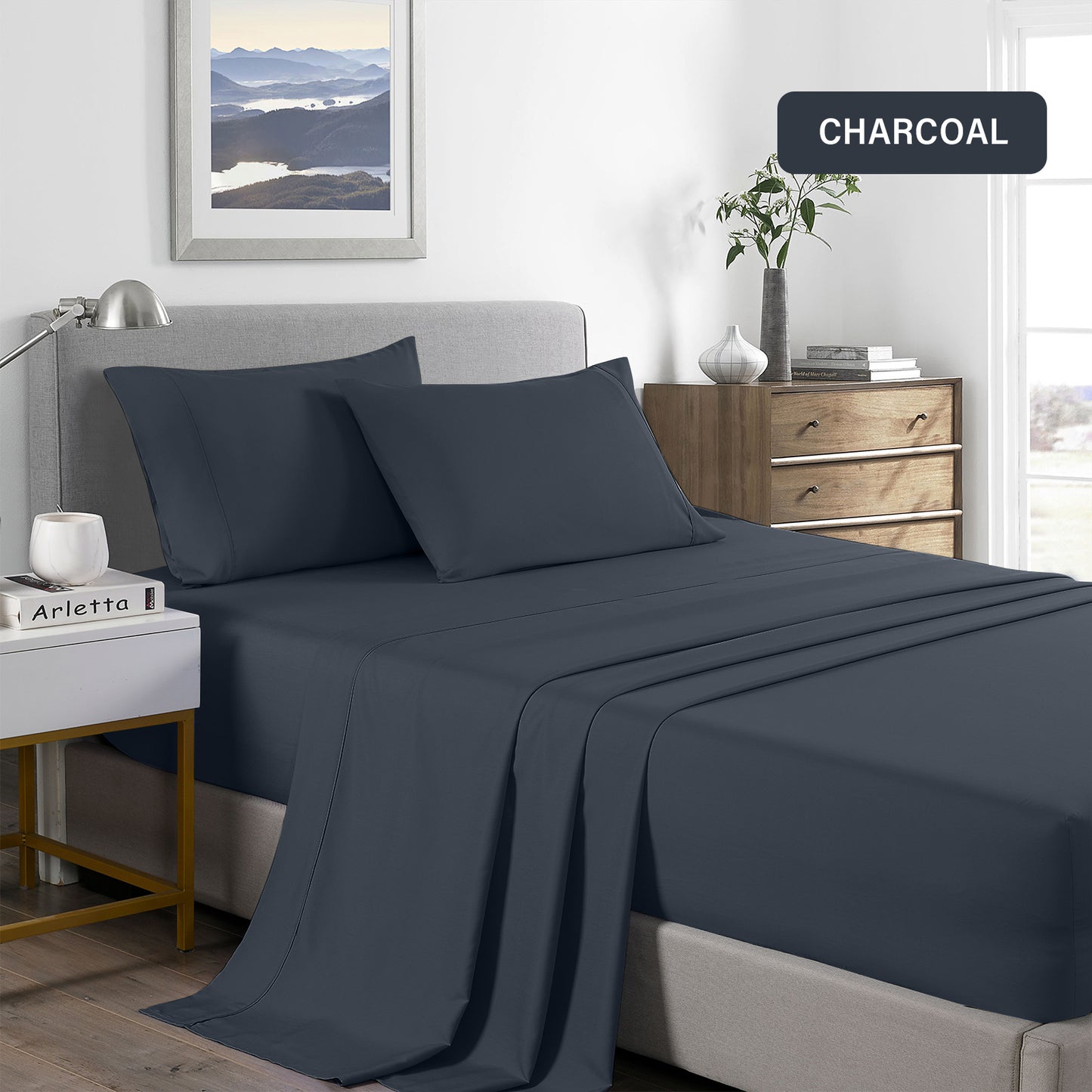 Royal Comfort 2000 Thread Count Bamboo Cooling Sheet Set - Single - Charcoal