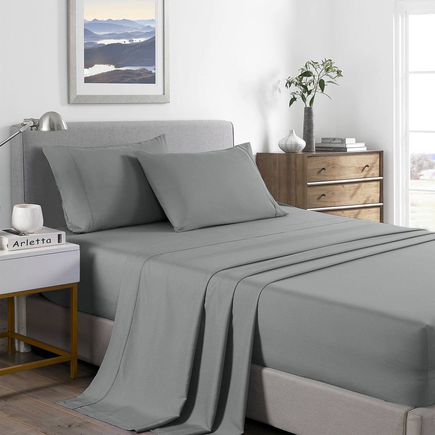 Royal Comfort 2000 Thread Count Bamboo Cooling Sheet Set - King - Mid Grey