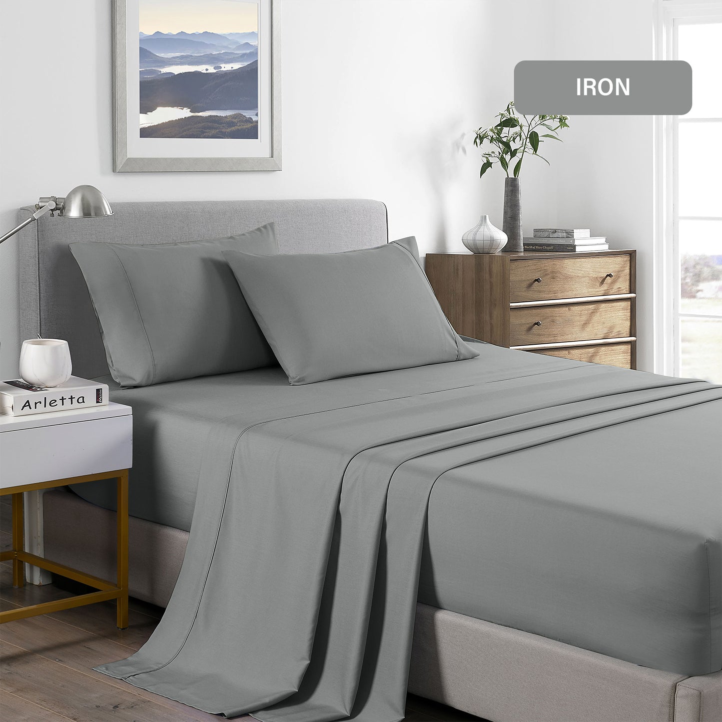 Royal Comfort 2000 Thread Count Bamboo Cooling Sheet Set - King - Mid Grey