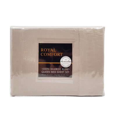 Royal Comfort Bamboo Blended Sheet & Pillowcases Set 1000TC- Queen- Warm Grey