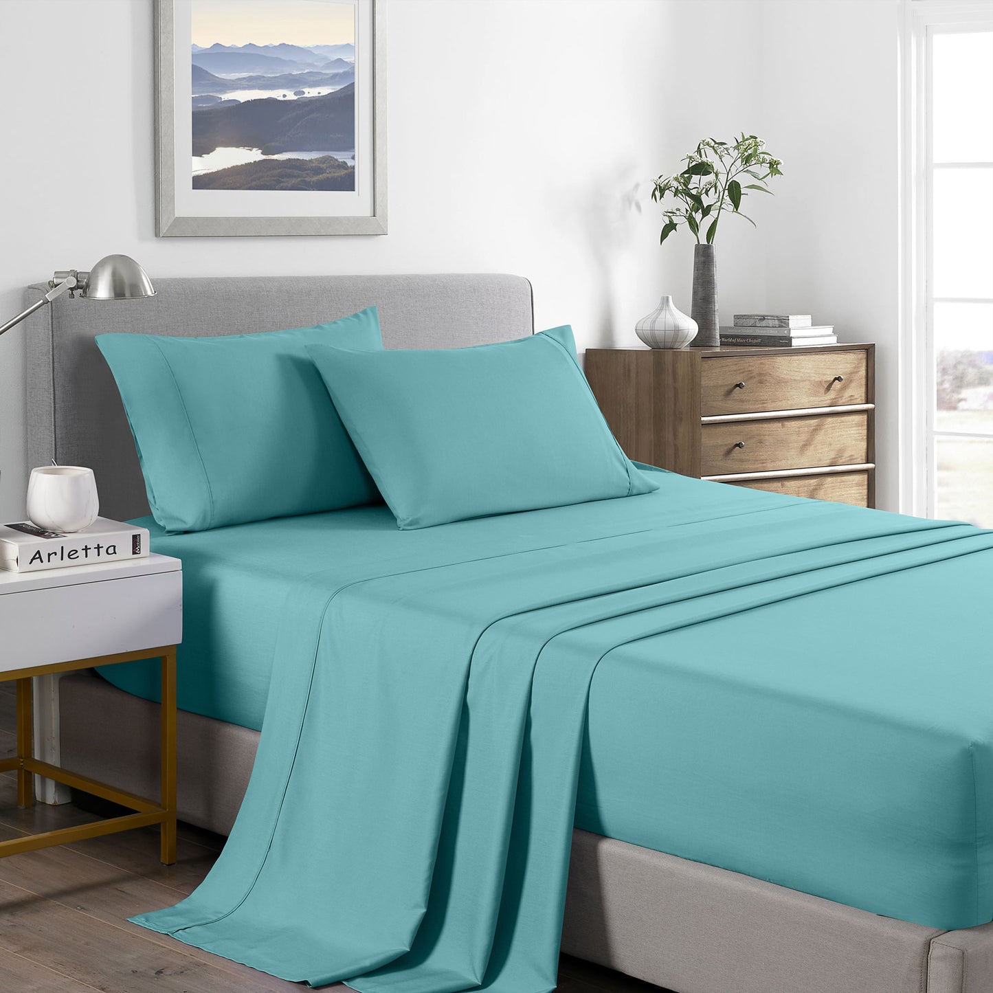 Royal Comfort 2000 Thread Count Bamboo Cooling Sheet Set - Double - Aqua
