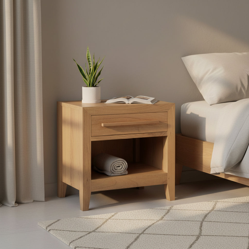 Dion 1-Drawer Solid Minimal Bedside Table - Natural
