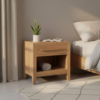Dion 1-Drawer Solid Minimal Bedside Table - Natural