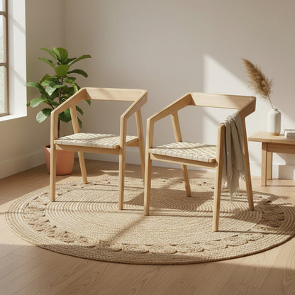 Kyoto Solid Oak Arm Chair- Set of 2- Natural