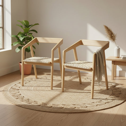 Kyoto Solid Oak Arm Chair- Set of 2- Natural